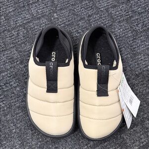 CROCS Cream and Black Quilted Slip-Ons